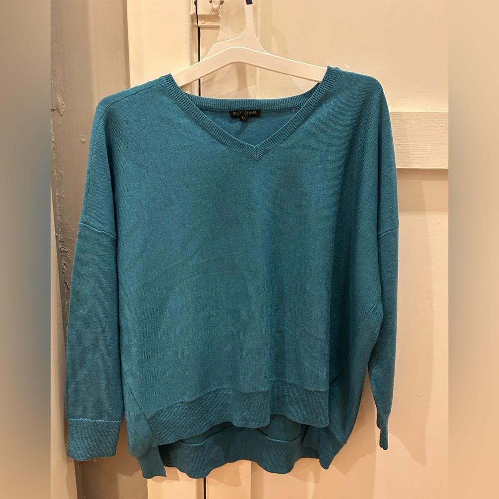 Eileen Fisher 100% Merino Wool Teal Sweater